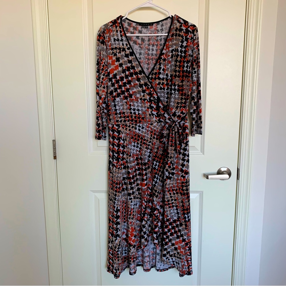 Tiana B. Asymmetric V-neck Dress Midi Three-Quarter Sleeves